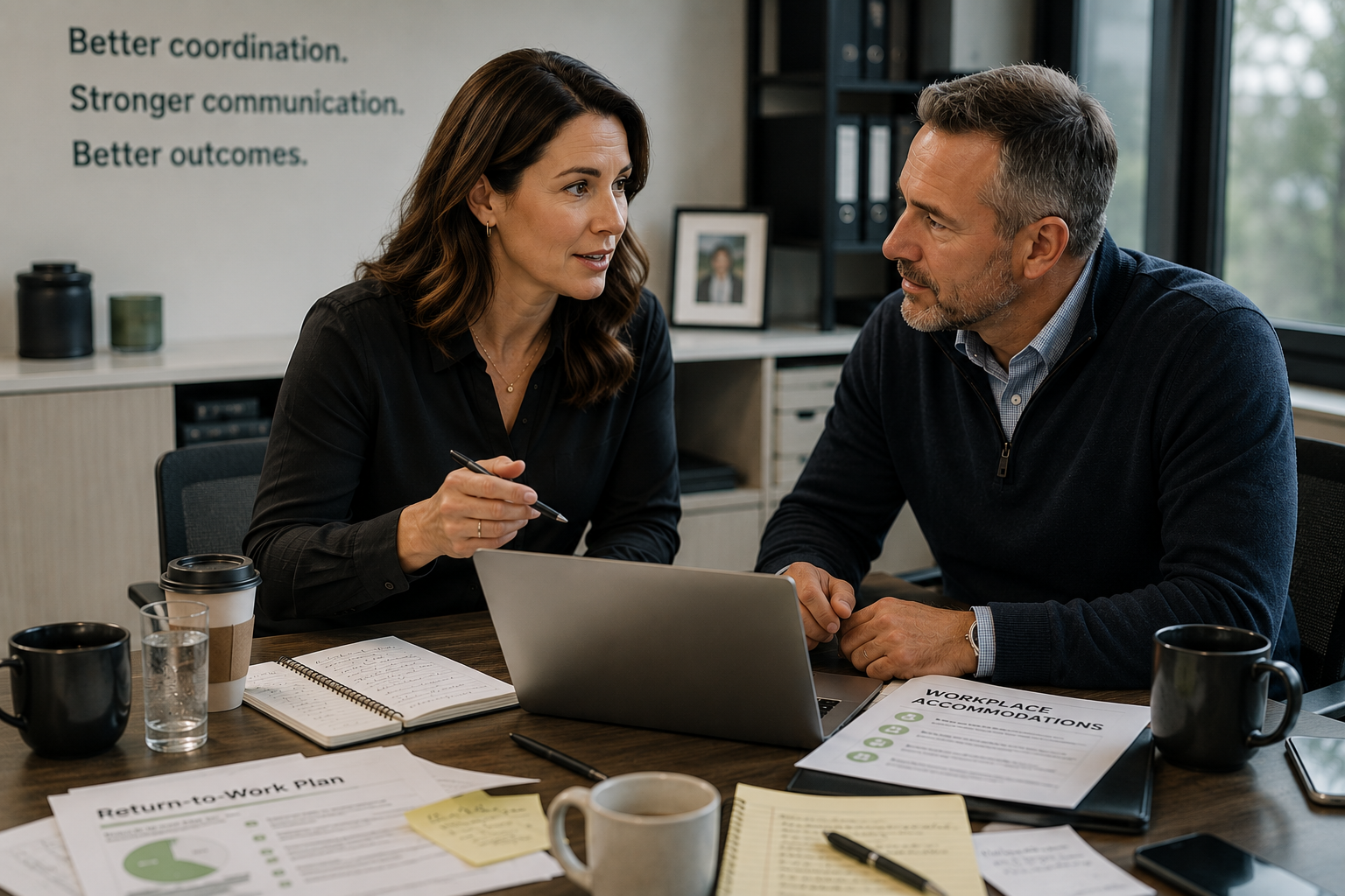 An employer and supervisor discussing practical workplace accommodations