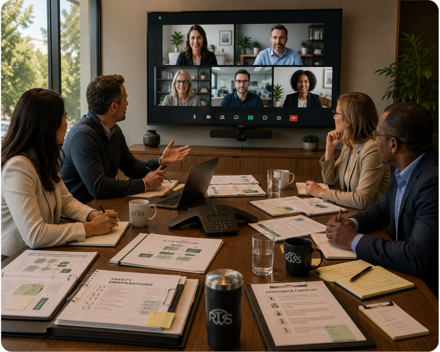 An employer, injured employee, and recovery advocate having a collaborative workplace conversation
