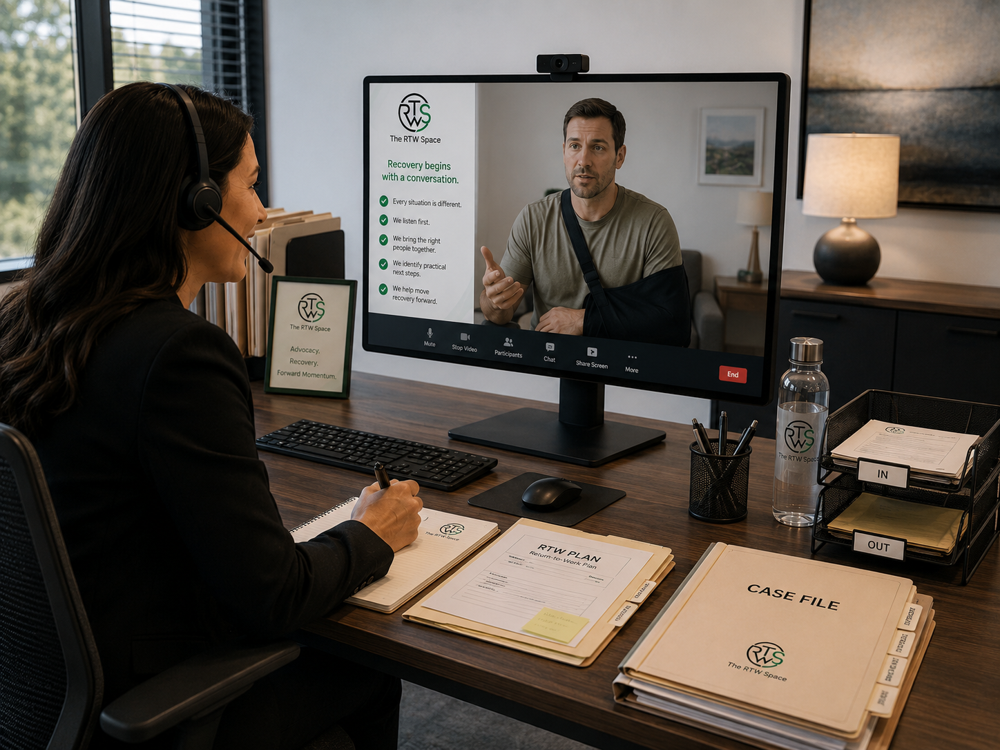An injured employee, employer, and return-to-work professional discussing next steps together